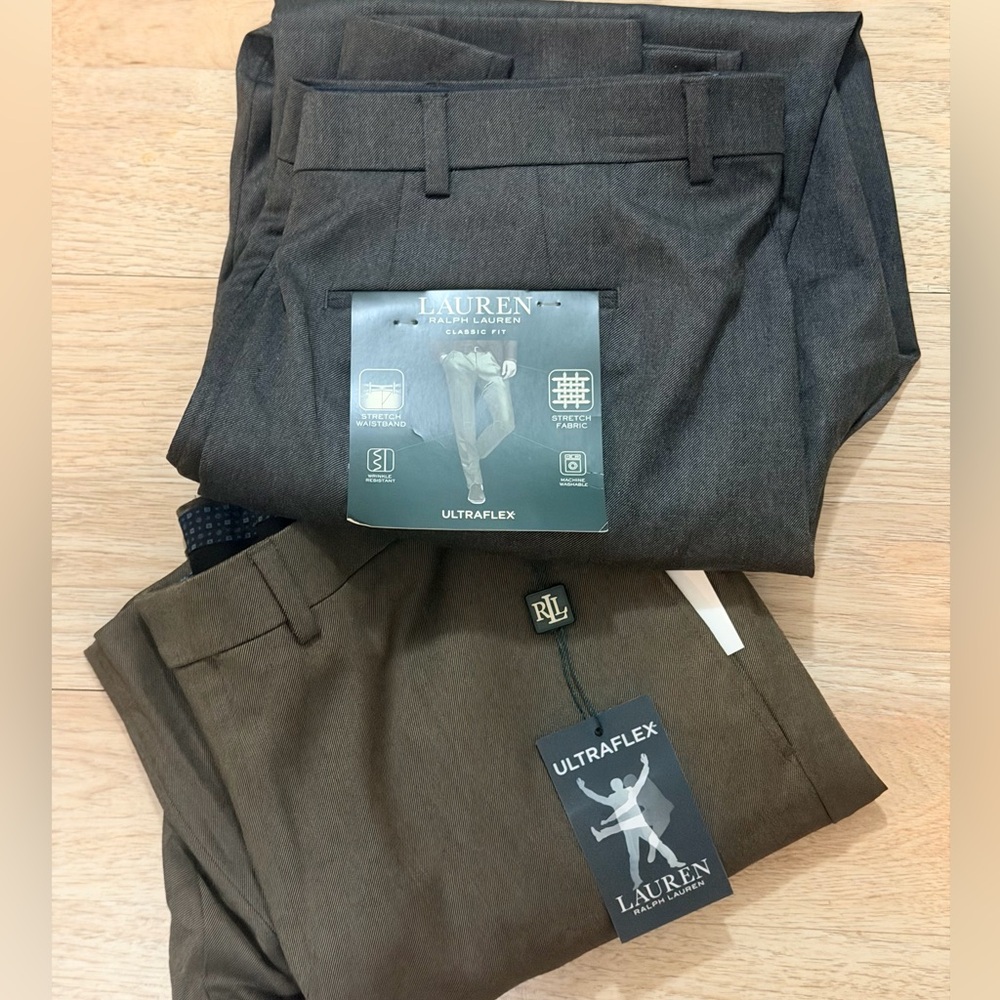 Two pairs Lauren Ralph Lauren Men’s Dress Pants in Taupe and Charcoal Gray - Picture 2 of 5